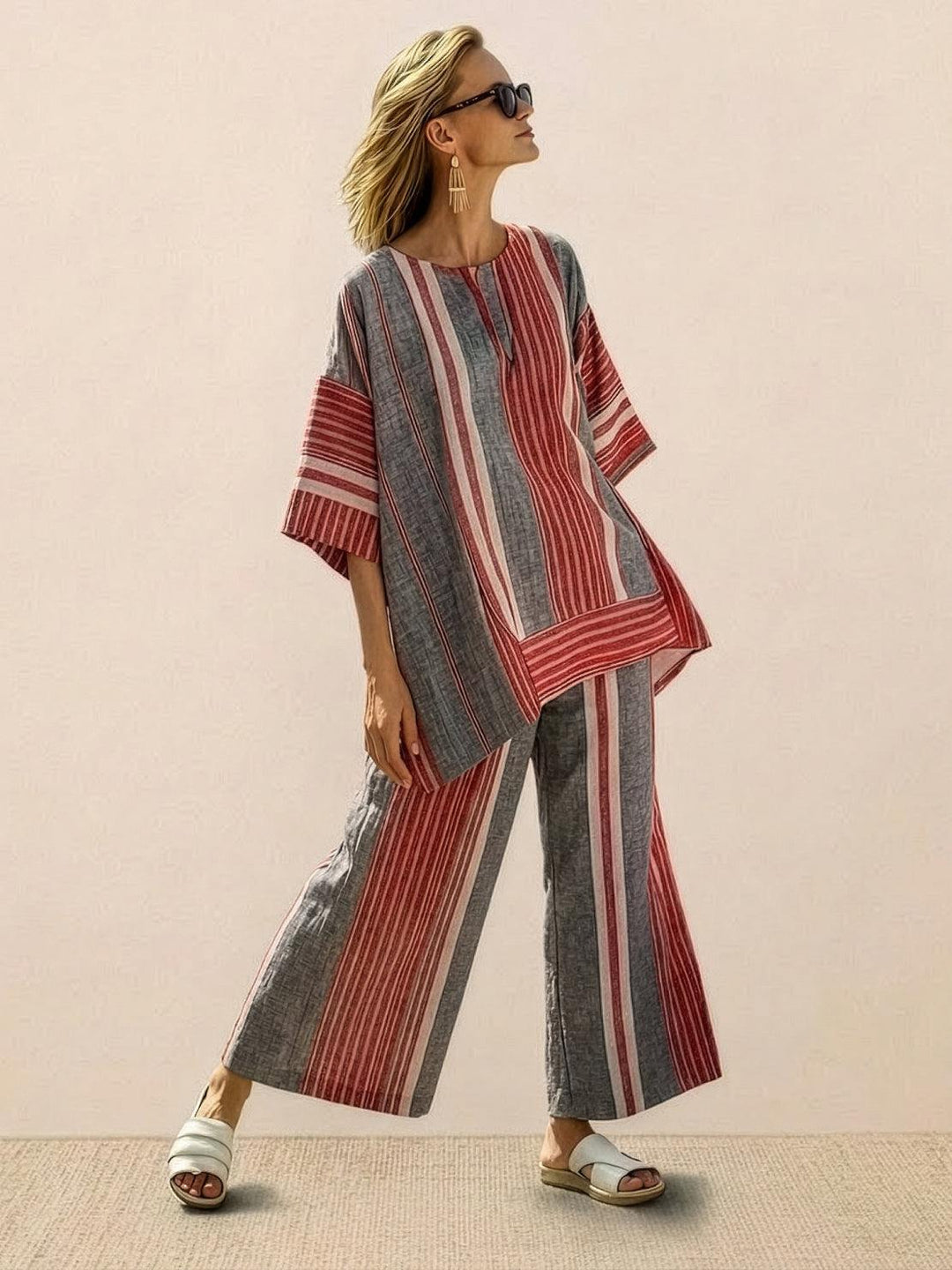 Paloma Striped Wide-Leg Pants &amp; Oversized Pocket Tee Set