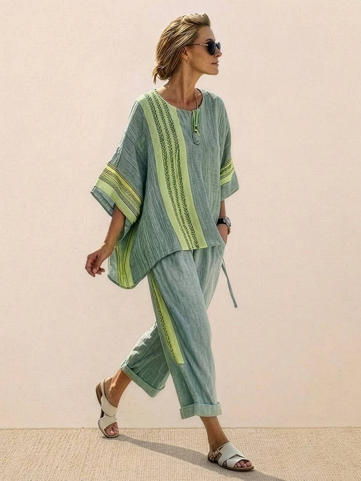 Paloma Striped Wide-Leg Pants &amp; Oversized Pocket Tee Set