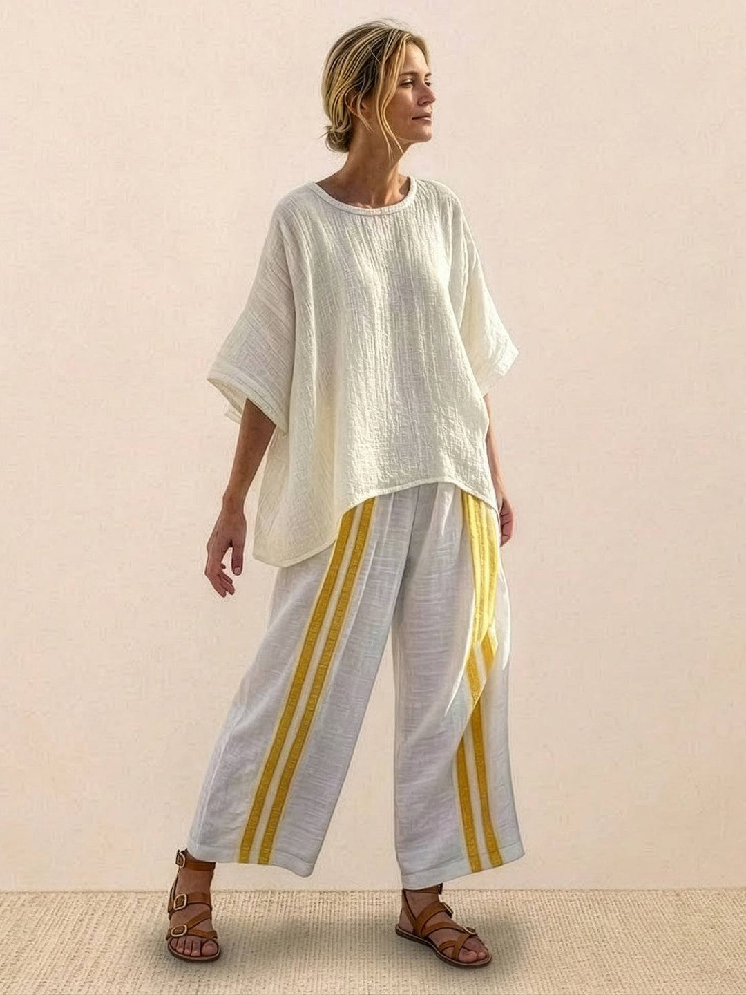 Paloma Striped Wide-Leg Pants &amp; Oversized Pocket Tee Set