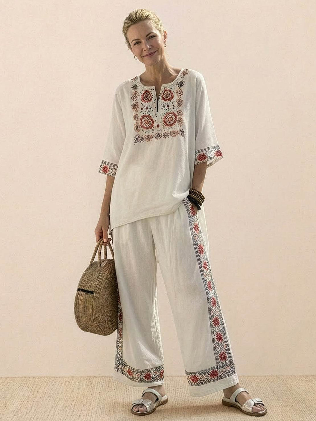 Paloma Striped Wide-Leg Pants &amp; Oversized Pocket Tee Set