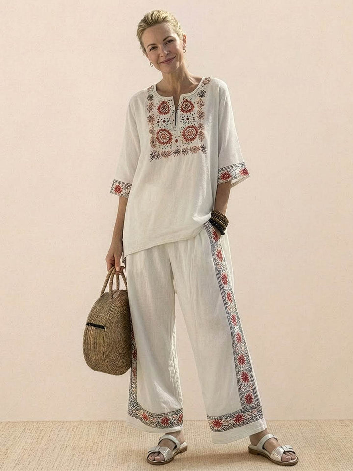 Paloma Striped Wide-Leg Pants &amp; Oversized Pocket Tee Set