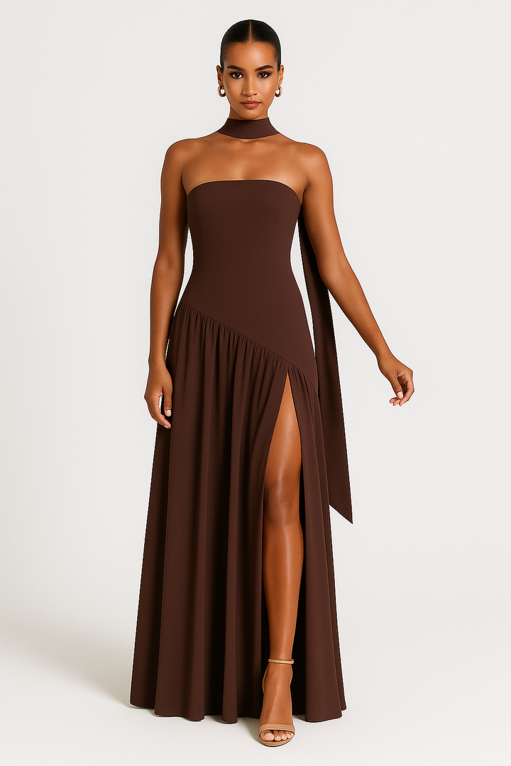 Deborah Strapless High Slit Dress