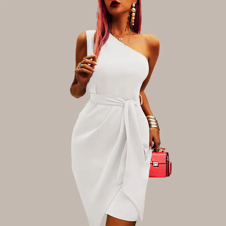 Evelina One Shoulder Evening Midi Dress