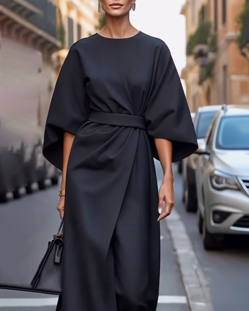 Celestine Belted Lantern Sleeve Dress