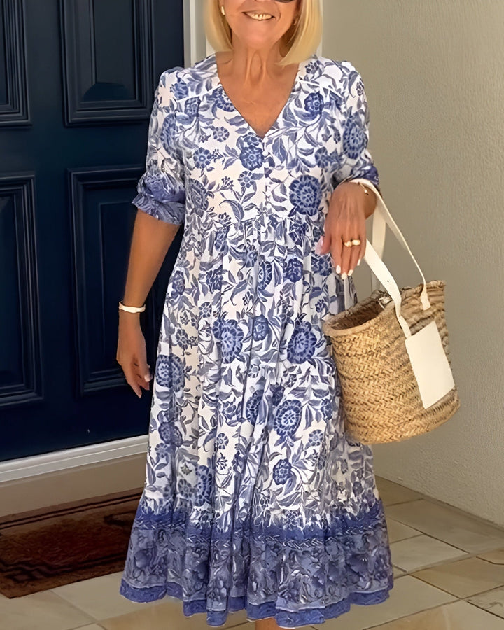Aria Floral V-Neck Midi Dress
