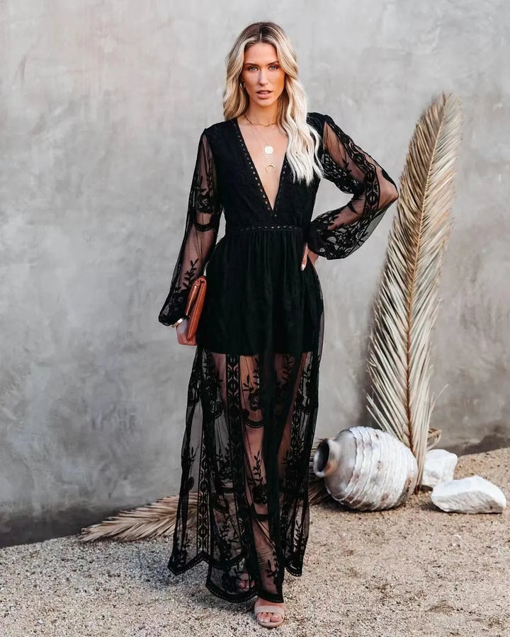 Rosalba Sheer Lace Maxi Dress
