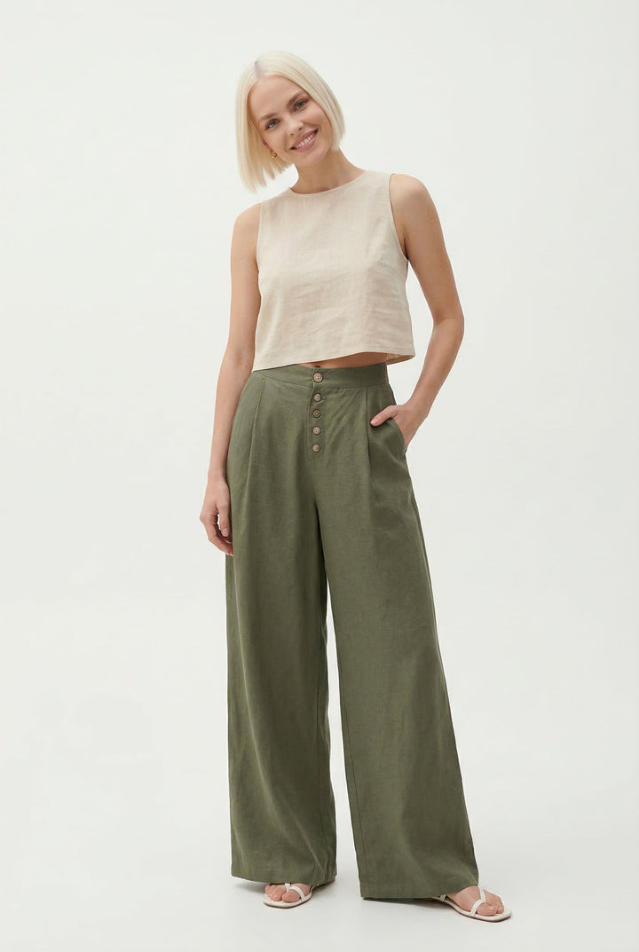 Solène Cotton Wide-Leg Everyday Pants