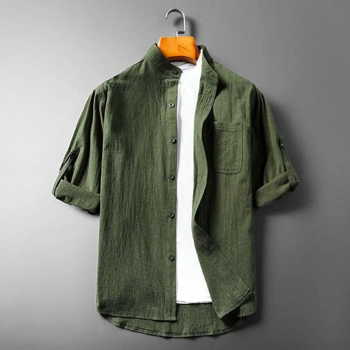 Soren Band Collar Linen Blend Shirt