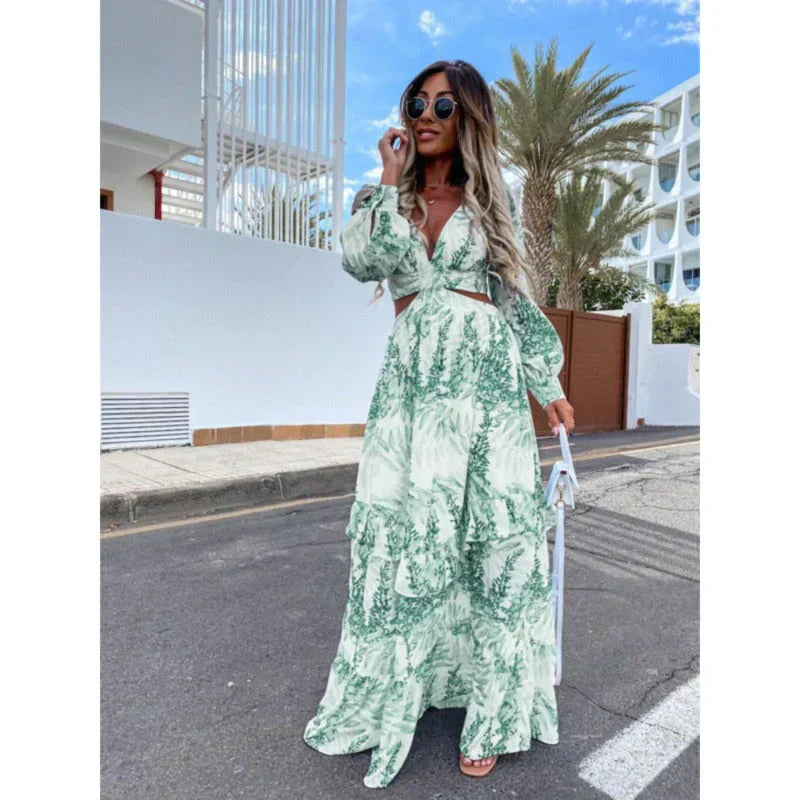Lunara Printed Cut Out Maxi Dress