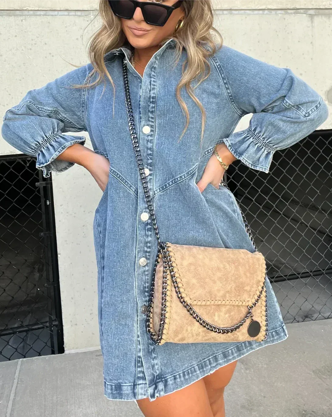 Sorelle Button Detail Denim Dress