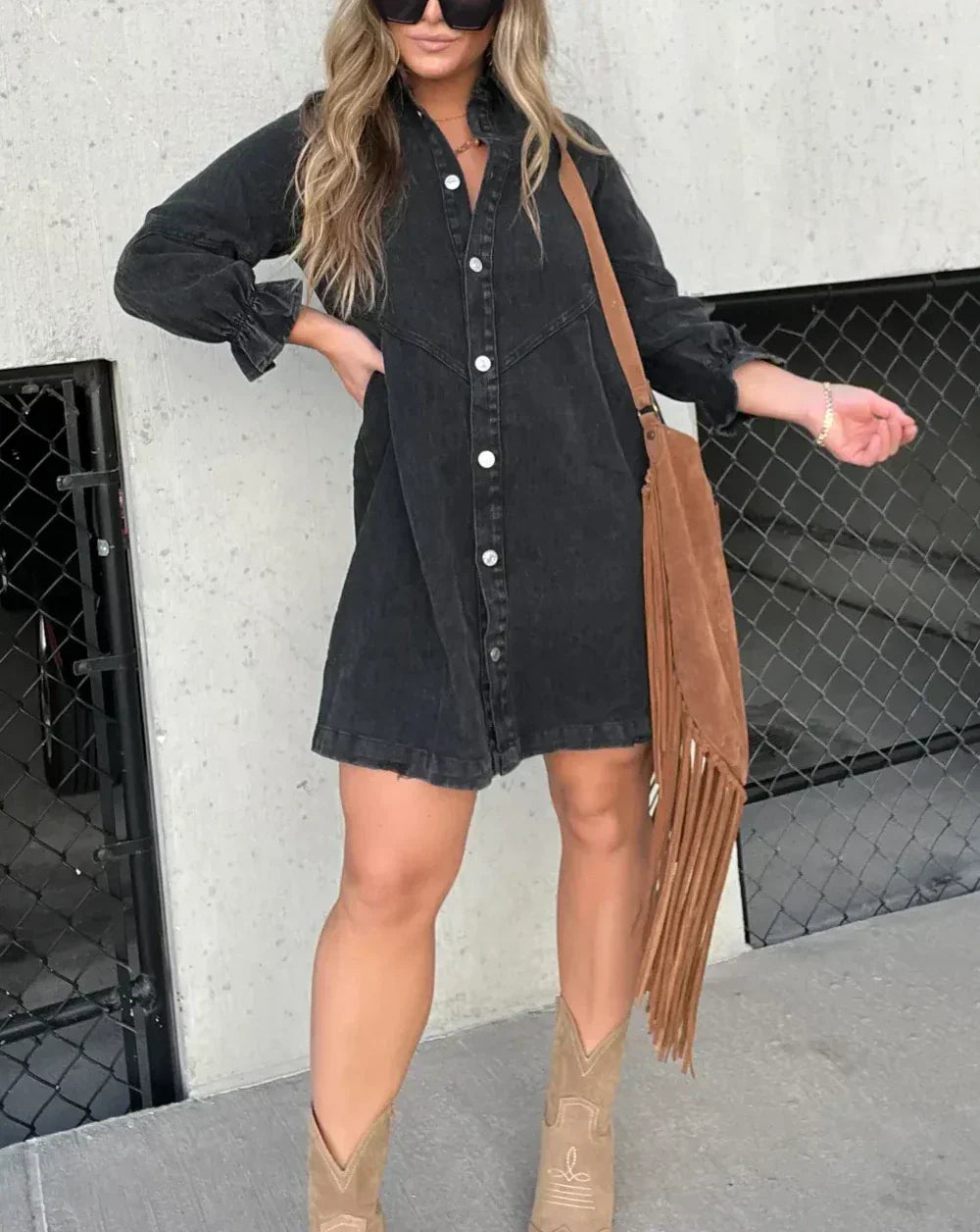 Sorelle Button Detail Denim Dress