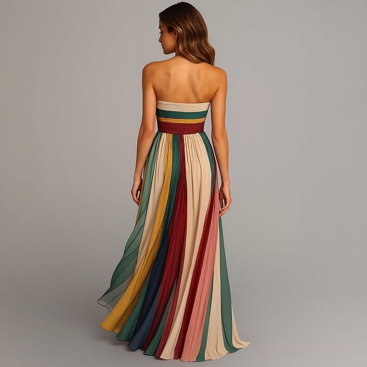 Judith Pleated Strapless Maxi Dress