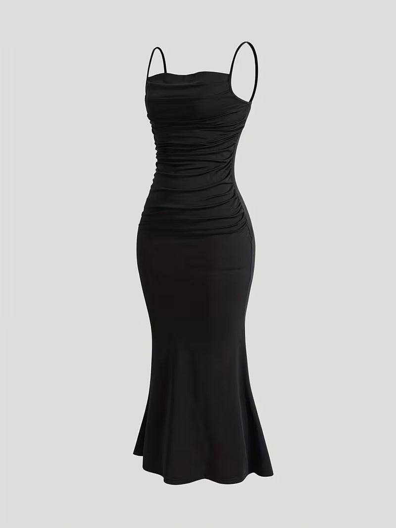 Elara Cowl Neck Ruched Maxi Dress