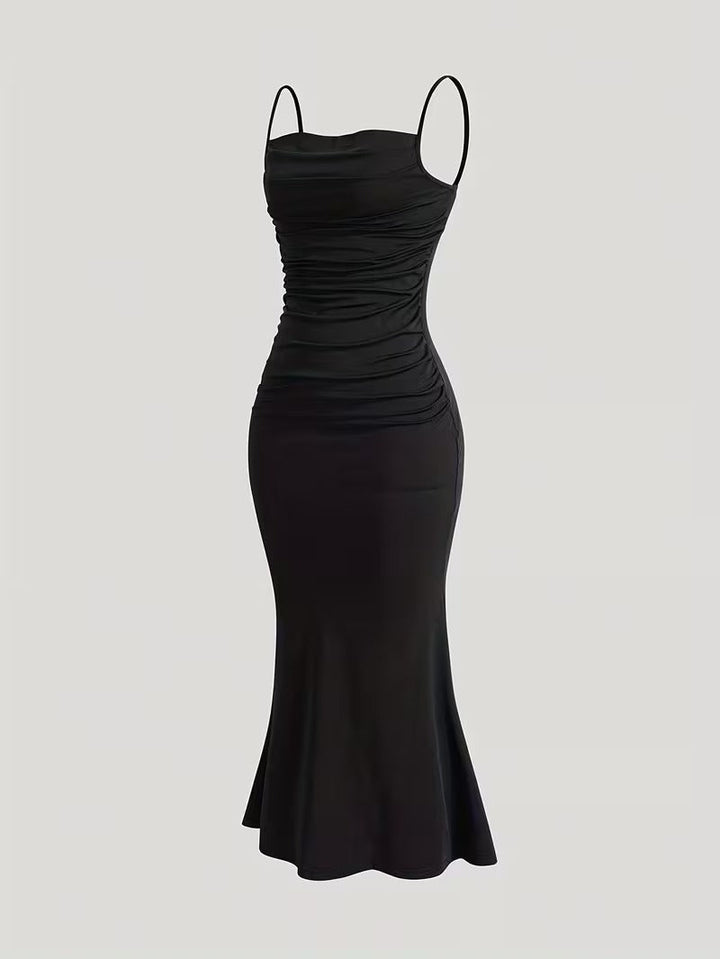Elara Cowl Neck Ruched Maxi Dress