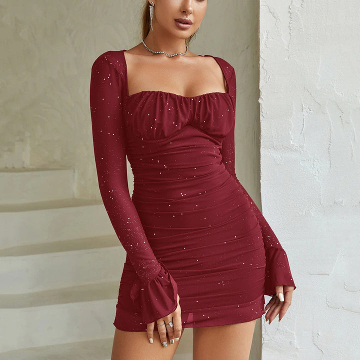 Caterina Ruched Square Neck Mini Dress