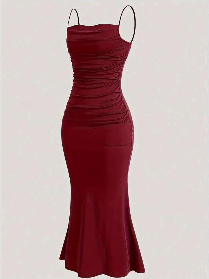 Elara Cowl Neck Ruched Maxi Dress