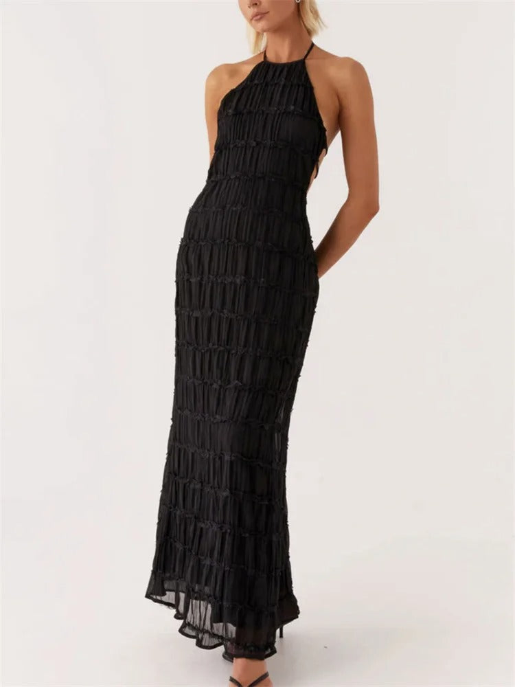 Lina Lace Trim Halter Maxi Dress