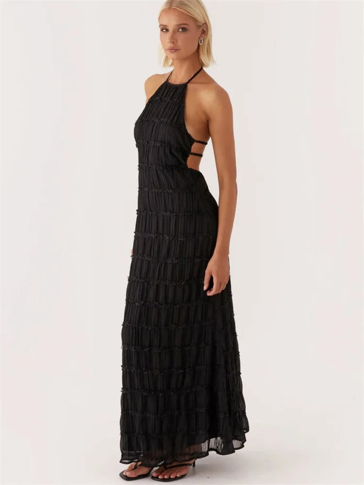 Lina Lace Trim Halter Maxi Dress