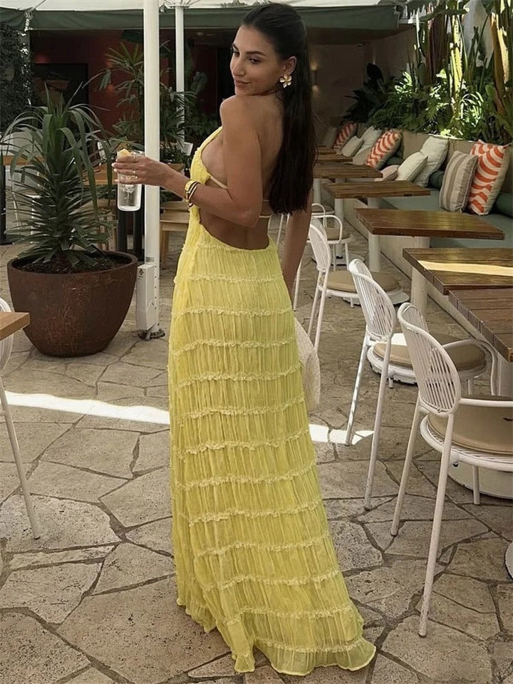 Lina Lace Trim Halter Maxi Dress