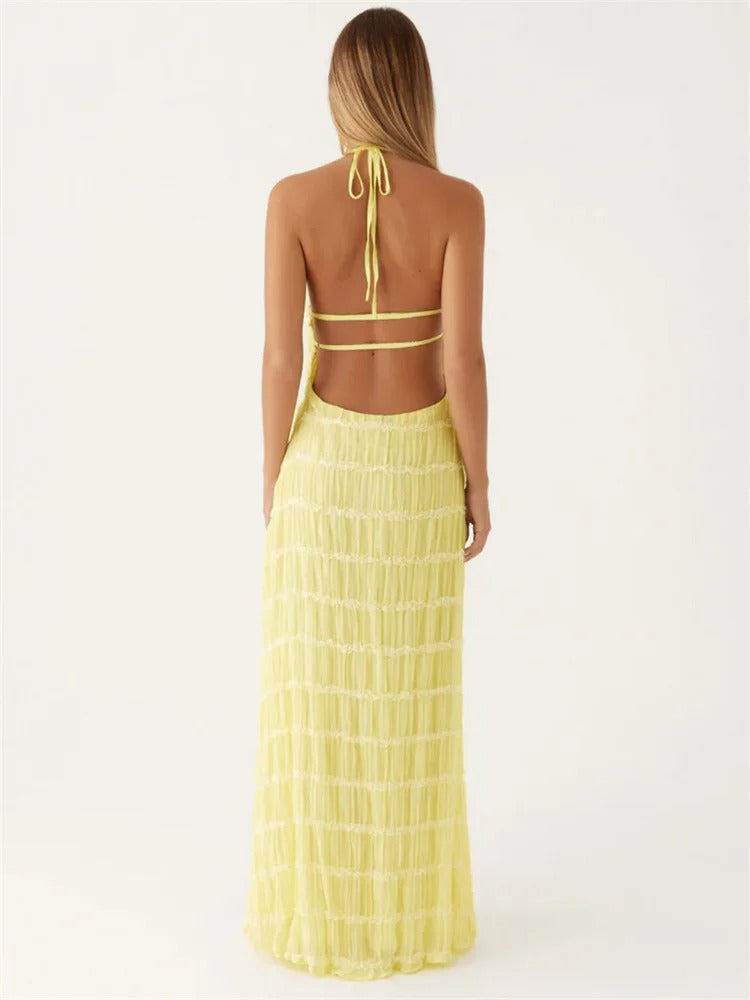 Lina Lace Trim Halter Maxi Dress