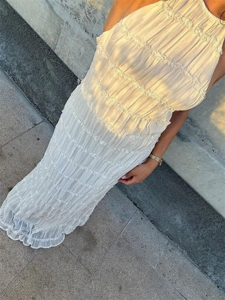 Lina Lace Trim Halter Maxi Dress