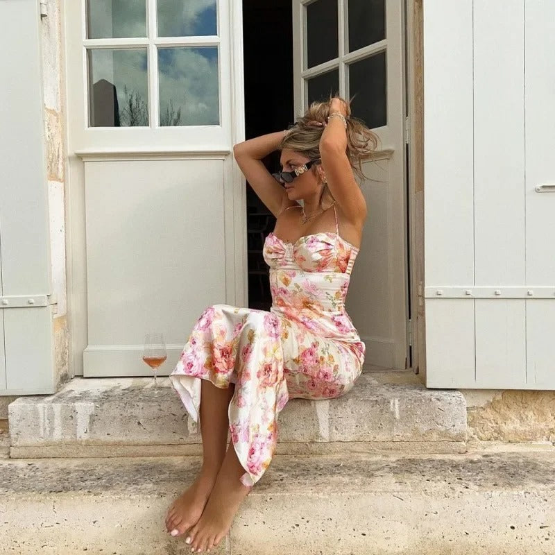 Heather Floral Lace Trim Maxi Dress