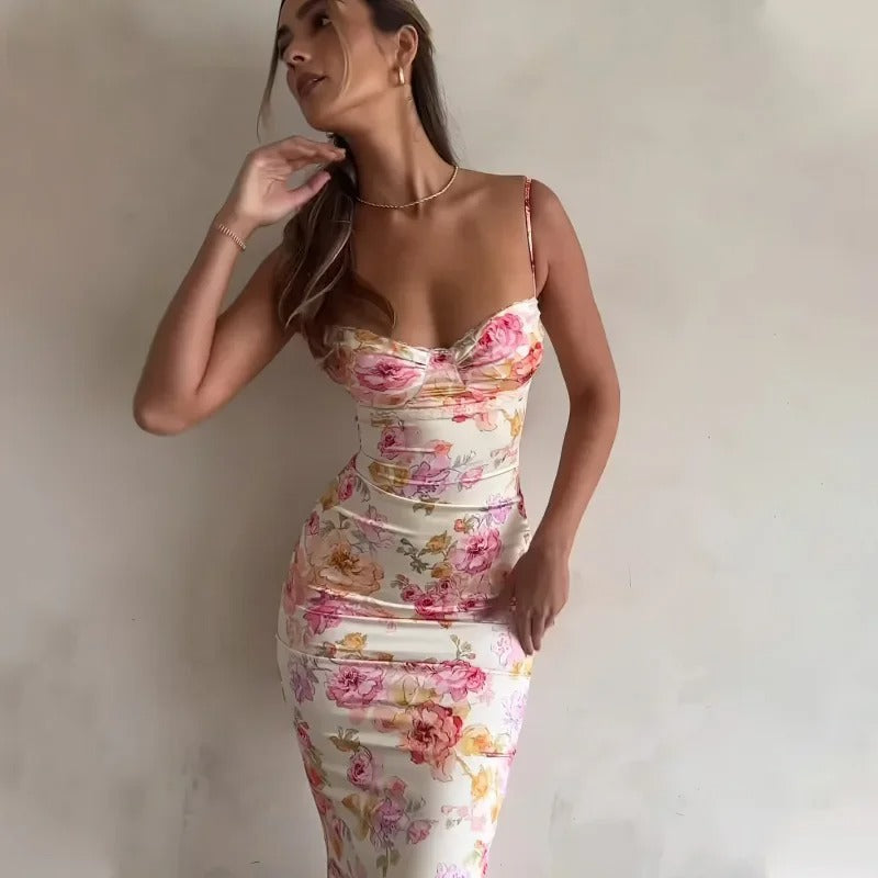 Heather Floral Lace Trim Maxi Dress