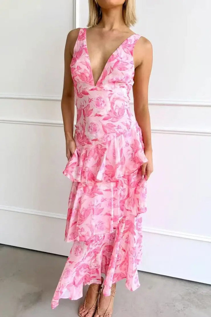 Fiorella Tiered Open Back Maxi Dress