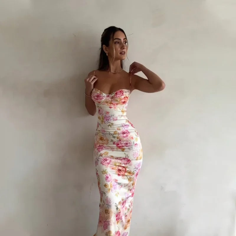 Heather Floral Lace Trim Maxi Dress