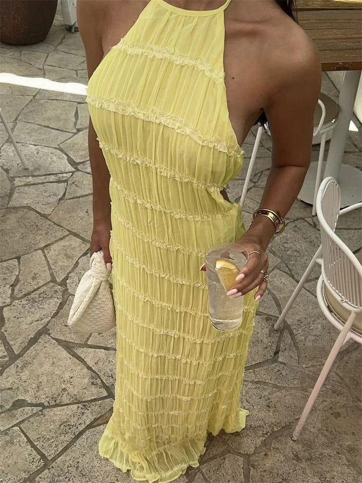 Lina Lace Trim Halter Maxi Dress
