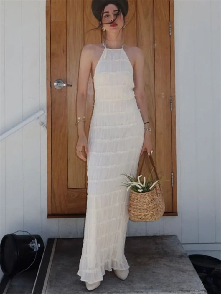 Lina Lace Trim Halter Maxi Dress