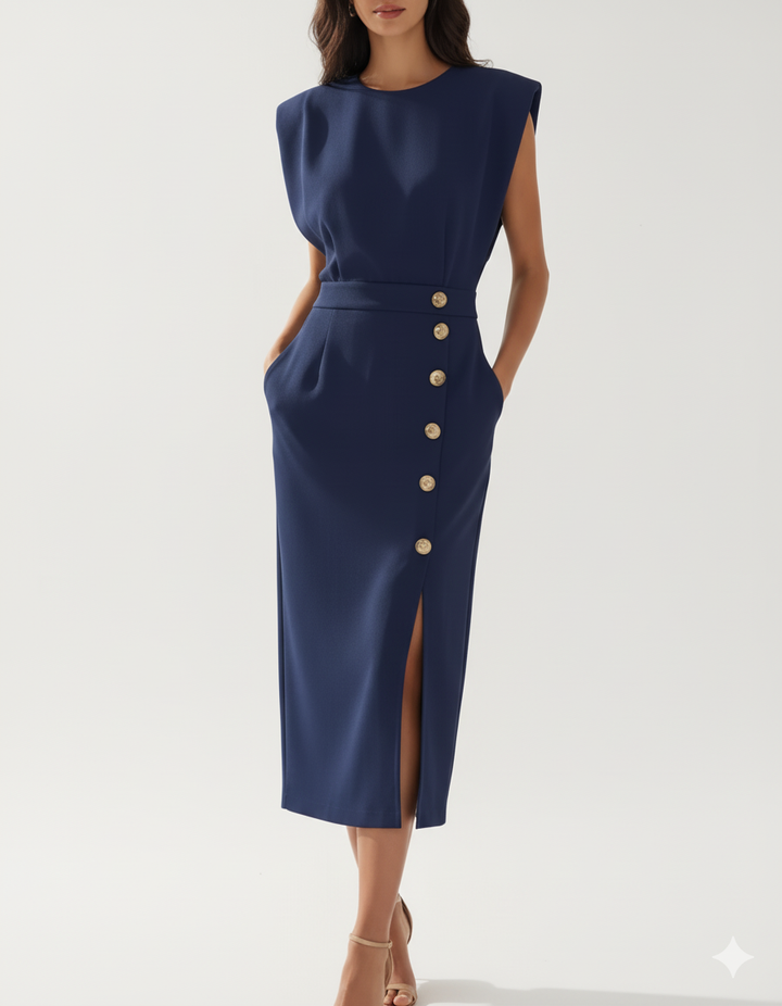 Lucienne Button Front Tailored Midi Dress