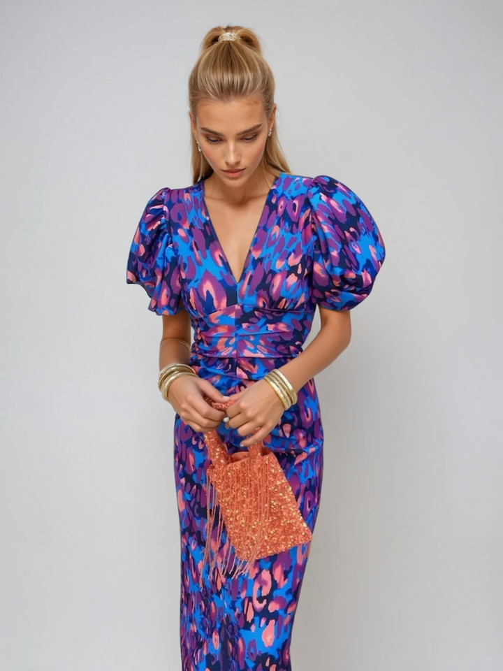 Dianna Puff Sleeve Printed Dress