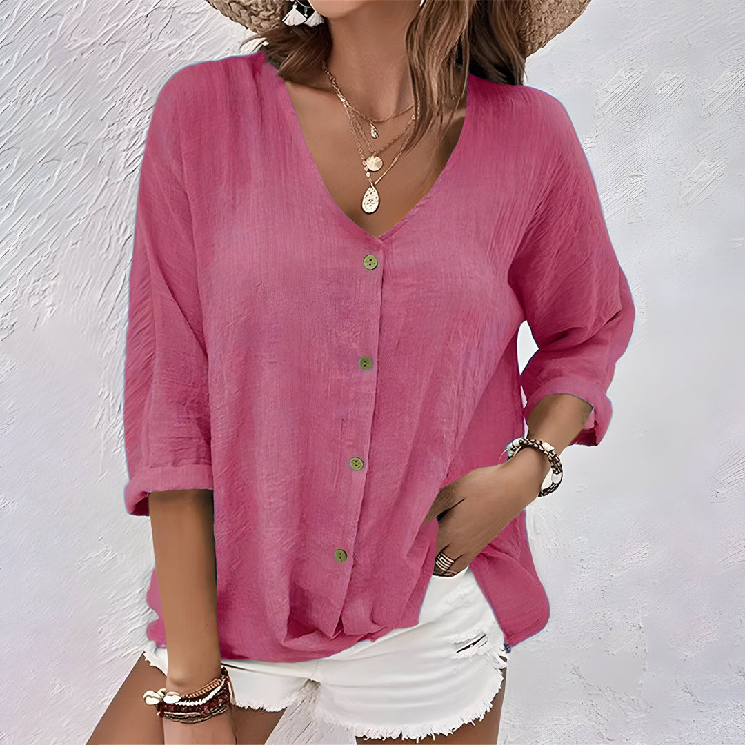 Marcia Relaxed V Neck Button Blouse