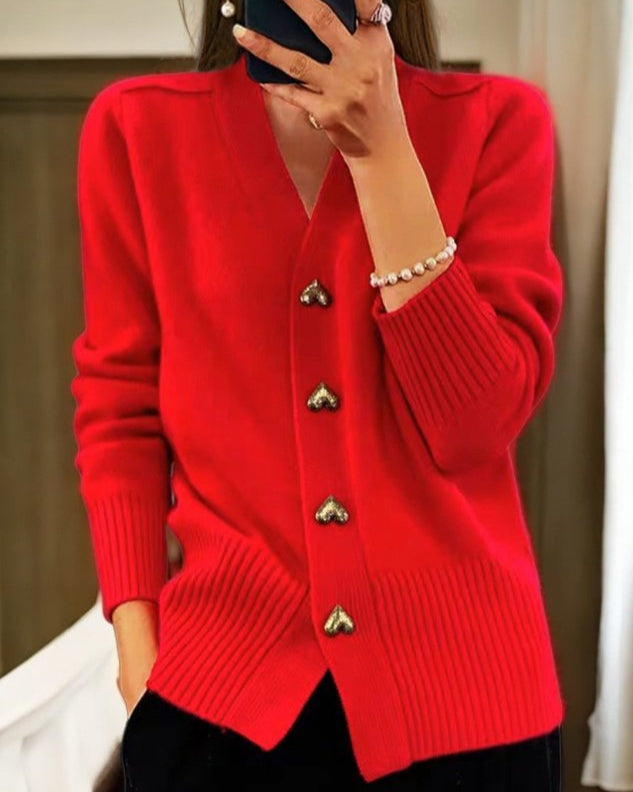 LilyHeart Heart Button Knit Cardigan