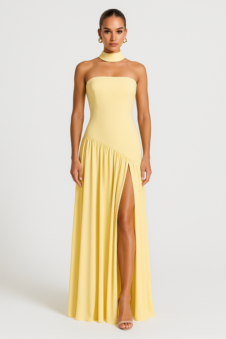 Deborah Strapless High Slit Dress
