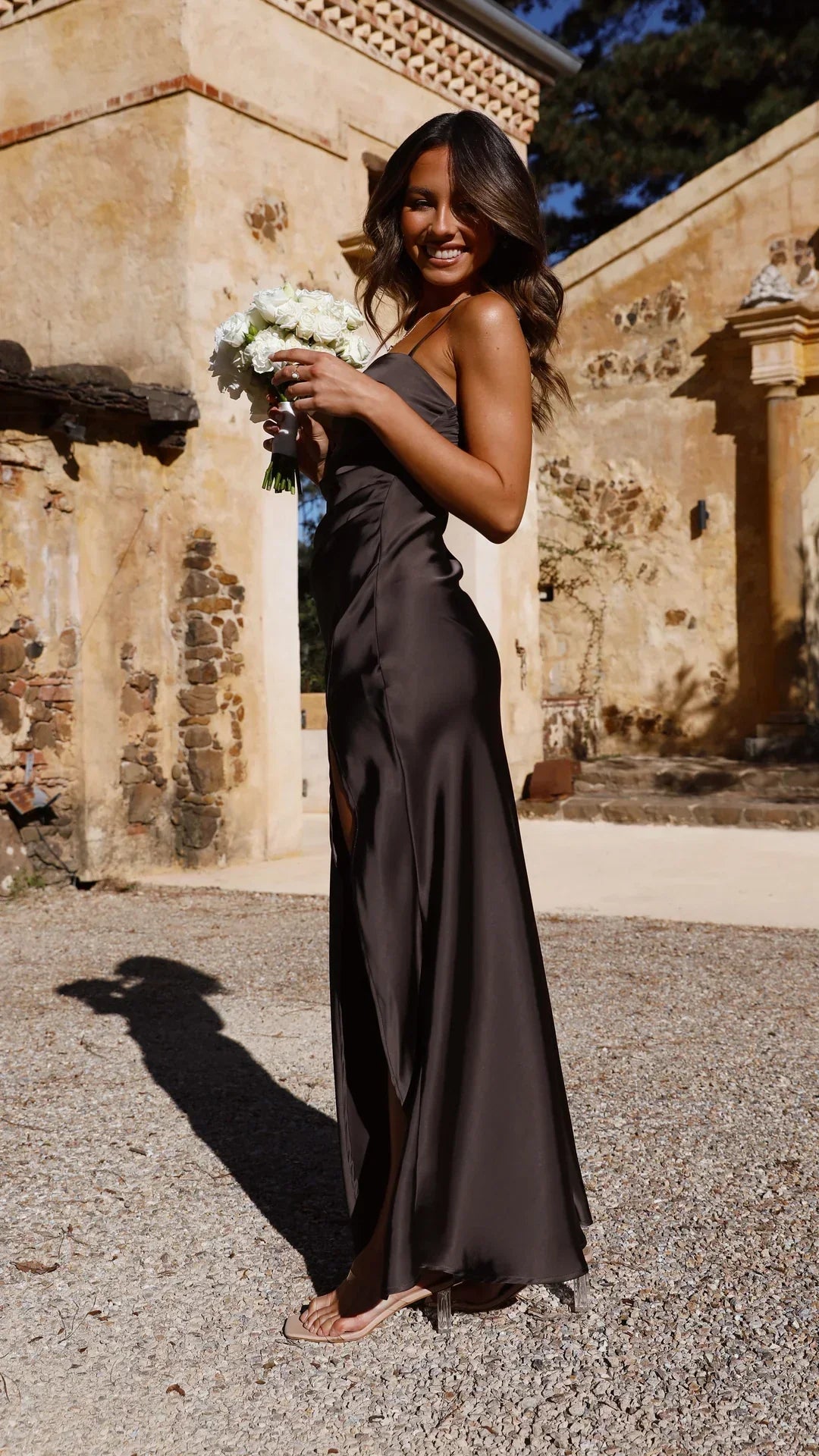 Vivienne Satin Side Ruched Maxi Dress